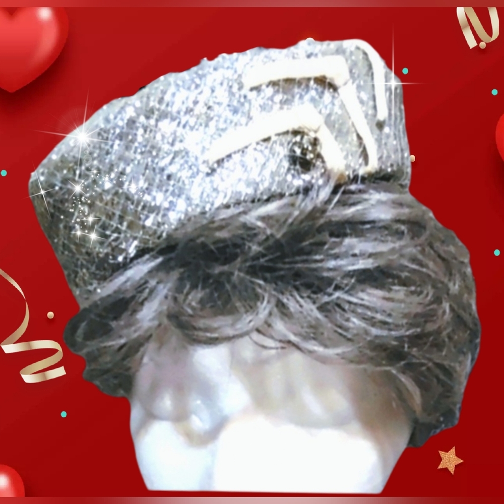 Lot of 3: Silver Sparkly Vintage Hat, Green Sequins Hair Clip, Photo Frames Set - Picture 2 of 15